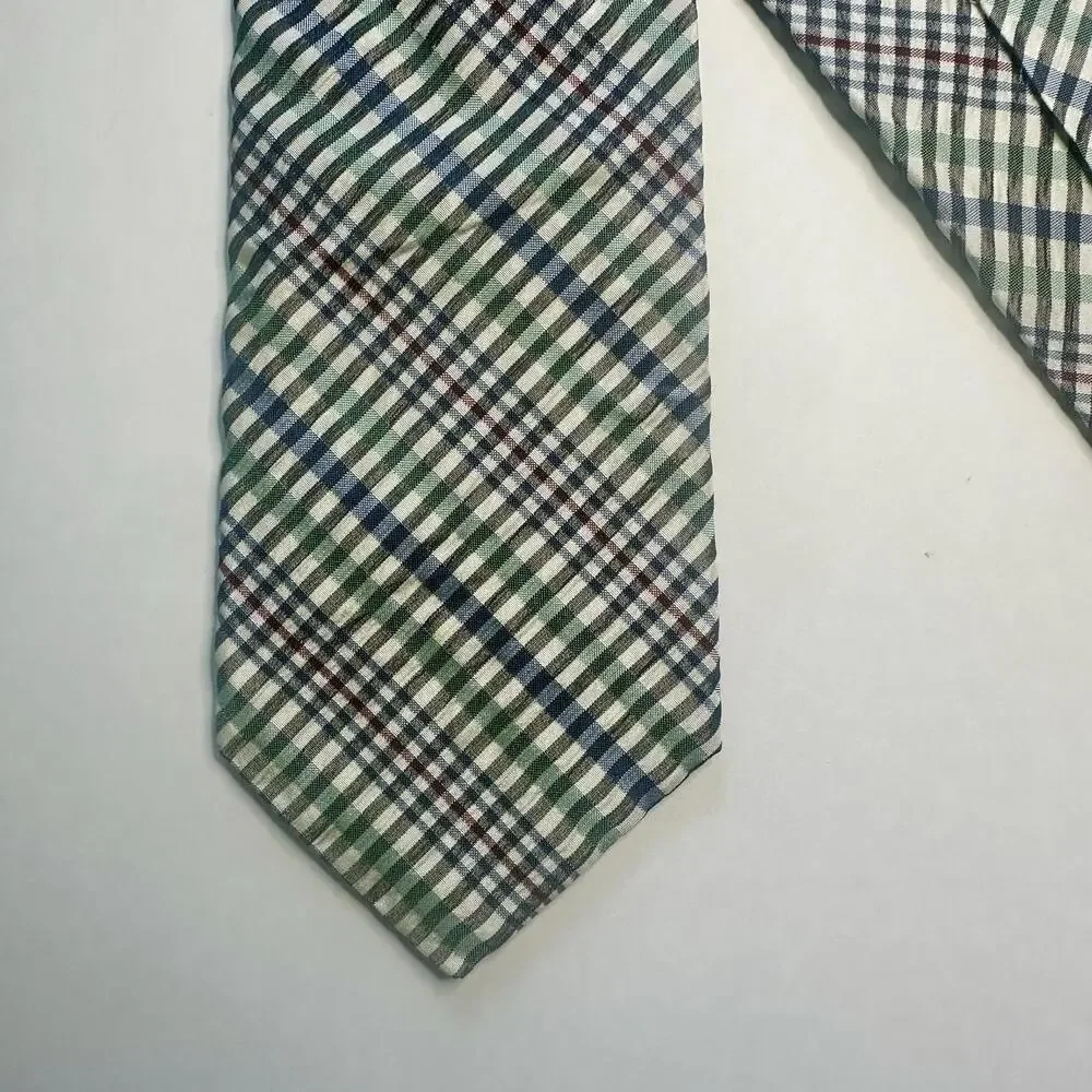 Brooks Brothers Makers Seersucker Green Plaid Silk Classic Tie